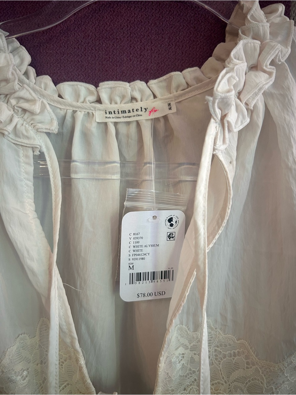 Free People Intimately NWT Forever Young Bed Jacket Cream Lace-Trim Peasant Top - Picture 2 of 7